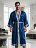 Venta Directa de Fábrica Bata Unisex de Seda Artificial Bata de Baño para Pareja en Casa Pijama Holgado de Manga Larga Hielo Seda Mañana