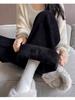 Pantalones rectos de chenilla con forro polar para mujer, talla pequeña 150XS, otoño/invierno, 145 cm, anchos y estrechos, informales