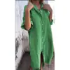 2026 Nova Camisa Vestido Casual Solta de Algodão e Linho com Manga Média Estilo Europeu e Americano Primavera/Verão para Mulheres