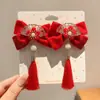 Acessórios de Cabelo Hanfu de Ano Novo para Crianças, Presilhas de Cabelo Vermelhas Estilo Chinês para Meninas, Enfeites de Cabelo Tradicionais de Ano Novo para Bebês
