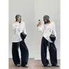 ¡Un indispensable para todos! Camiseta de manga larga con cuello redondo, estilo coreano, cómoda, 100% algodón, estilo "old money", borde deshilachado, para mujer, corte holgado, otoño 2026