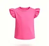 Camiseta infantil de manga curta com babados, novo estilo de verão, blusa infantil de gola redonda com manga tipo asa de borboleta, camiseta básica lisa para bebê, roupas infantis