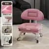 Taburete Pequeño Doméstico Giratorio con Ruedas, Taburete Bajo con Ruedas, Taburete Amigable para Niños con Ruedas, Taburete Redondo Perezoso con Respaldo