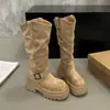 Hebilla de cinturón retro, botas de motociclista para mujer, nuevo estilo otoño 2026, suela gruesa, tacón grueso, botas altas, adelgazantes y que aumentan la altura, botas de jinete