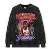 Camiseta de Manga Corta Estampada MJ Legendaria Retro Americana Transfronteriza Lavable Urbana Antigua Holgada de Cuello Redondo con Cuello Pequeño Pesado
