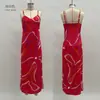 Amazon Cross-Border Moda Feminina Europeia e Americana de Verão Vestido de Alça Estampado Sexy Decote V Fenda Menina Picante para Mulheres