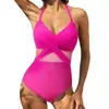 Maiô de Duas Peças Estilo Novo para Mulheres, Decote Halter Sexy Justo ao Corpo, Costas Nuas, Cor Sólida, Biquíni Simples Europeu e Americano, Roupa de Banho Justa Transfronteiriça