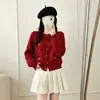 Chaqueta suéter de punto tridimensional floral con cuentas de estilo coreano de alta resistencia, nuevo cárdigan de punto versátil de cuello redondo dulce y juvenil para primavera y otoño