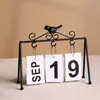 Calendario de Hojas Nórdico Clásico Decoración de Escritorio para el Hogar Arte de Hierro Calendario Simple de Pájaros Regalo Creativo para Fiestas