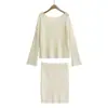 Conjunto de Mujer 2026 Primavera Nuevo Estilo Puro Deseo Estilo Perezoso Suéter de un Hombro Top Falda de Punto Ceñida de Cintura Alta