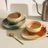 Taza de Café para Latte Art Cerámica Retro Japonesa 300ml con Platillo Juego Completo de Taza y Platillo para Café de la Tarde