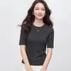 Camiseta básica casual de corte ajustado con cuello redondo para mujer, nuevo modelo de otoño 2026, top de algodón modal lana merino de manga corta