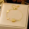 Acero de Titanio Pulsera Pequeña Cilindro Cintura Hombre Flor Vieja Cuero Lujo Ligero Moda Flor de Trébol de Cuatro Hojas Moda Todo-fósforo Joyería para Mujer