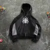 Nuevo cárdigan con capucha de punto cruzado europeo y americano, estampado de araña gótica oscura, con cremallera completa, corte holgado, sudadera chaqueta de marca unisex de moda