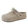 Meias-pantufas Fechadas Estilo Birkenstock, Sapatos Slip-On Fofos, Exclusivas Pantufas de Exterior com Laço para Aumentar a Altura, Sola Grossa