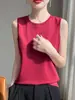 Camisola Redonda de Algodão com Seda Refrescante para Mulheres, Cor Sólida, Adequada para Usar por Cima ou em Camadas, Top sem Mangas, Camada Base de Camiseta Branca 100% Algodão