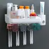 Soporte para cepillos de dientes sin perforaciones, vaso para enjuague bucal, vaso para cepillos de dientes, montaje en pared, caja de almacenamiento montada en la pared para baño, juego de cepillos de dientes