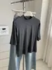 Camiseta Elegante de Lã Tencel com Manga Curta para Mulheres, Drapeada, Casual, Emagrecedora, Versátil, Slim Fit, Gola Alta, Camiseta Básica de Manga Meia para Outono