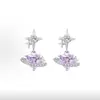 Pendientes Colgantes de Corazón con Estrella de Cuatro Puntas Dulces y Frescos, Diseño de Lujo Ligero, Pendientes de Circonita de Nicho, Pendientes de Lujo Ligero de Gama Alta