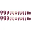Puntas de Uñas Moda Ojo de Gato Moradas Forma Almendra Usables, Puntas de Uñas Usables para Manicura Suave, Set de 24 Piezas para Puntas de Uñas Transfronterizas