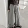 Calça de Maternidade para Primavera e Outono, Estilo Coreano com Acabamento em Renda, Calça Cropped, Calça Reta de Cintura Alta Solta, Calça Wide Leg