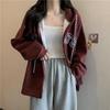 American Retro Cardigan Zipper Thin Sweatshirt Mulheres Primavera e Outono Estudante Loose Long Sleeve Hat Top Coat Estação Europeia