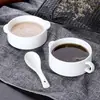 Cuenco de sopa blanco puro de estilo occidental simple y creativo con dos asas, taza de sopa, cuenco para sopa, vajilla de cerámica para hornear, cuenco para avena de desayuno, cuenco para postre