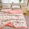Popular Manta de Seda Helada de Lujo para Verano, Lavable a Máquina, Suave como la Seda para Dormir Desnudo, Juego de Manta de Verano Bordada de Cuatro Piezas, Manta de Alta Gama para Aire Acondicionado