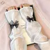 Elegantes mangas de protección solar de hilo perlado con lazo para mujer, verano, estilo INS, mangas de seda helada, protección para los brazos a prueba de viento, mangas de campana