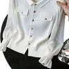 Comercio Exterior Otoño/Invierno 2026 Estilo Coreano Cardigan de Punto con Manga de Campana Suéter Abrigo de Cuello Redondo para Mujer Top de Manga Larga
