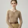 Outono/Inverno 2026 Novo Tricô de Cashmere com Gola Redonda Manga Longa Botões Cor Sólida Ajuste Slim Top Base Valorizador