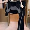 Traje Casual Grueso Forrado de Polar 2025 para Mujer, Chaqueta Casual de Retazos a Cuadros con Pantalones de Pierna Ancha, Conjunto de Dos Piezas Elegante que Reduce la Edad para Invierno