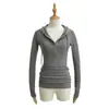 Camiseta Base de Malha com Capuz e Mangas Longas Design-Sense Feminina Nova para Primavera e Outono Ajustada Emagrecedora Interna Esportiva Casual