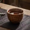 Caneca de Chá Retrô Estilo Japonês com Isolamento Térmico, Feita de Madeira Maciça, Design Criativo de Cinco Linhas, Caneca de Água com Barriga Grande, Canecas de Madeira para Atacado