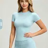 Top de Yoga Europeo y Americano para Mujer Manga Corta Tacto de Alta Gama Secado Rápido Deporte Fitness Top para Mujer Cuello Redondo Adelgazante Deportivo Camiseta Corta