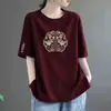 Comercio exterior transfronterizo~Ropa de mujer de comercio exterior de marca de alta gama, stock descatalogado de boutiques, camiseta de manga corta de imitación de algodón, corte holgado, adelgazante, top de moda