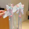Accesorio para el cabello Hanfu para niñas, pasador de flor de lazo colorido estilo antiguo, tocado de princesa de disfraz súper de hadas con borlas