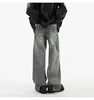 Calça jeans masculina para primavera e outono, modelagem solta, moderna, lavada, rasgada, com efeito bigode de gato, corte reto, fluida, vintage, esportiva, calça casual
