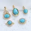 Conectores Turquesa Estilo Retro de Gama Alta Chapados en Oro Real de Cobre Transfronterizos Colgantes para Pendientes Gancho para Oreja Accesorios Chapados en Oro