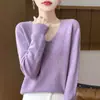 Suéter de punto sin costuras 100% lana con cuello en V y puntos de colores, corte holgado, adelgazante, color liso, suéter base de punto para mujer