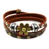 Pulsera de piel de vaca hebilla metálica de seis hojas piedra de vesícula negra CCB con cuentas alrededor de la mano de piel de vaca tres cierres de presión pulsera de cuero
