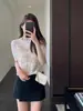Blusa Estilo Francês, Camiseta de Tricô de Manga Curta Bordada com Borboletas, Suave e Elegante, para Mulheres, 26 Novos Estilos Primavera e Verão H032717