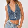 Novedad Primavera 2022 Ropa para Mujer Estilo Europeo y Americano Moda Cuadros Casual Delgado Cuello en V Chaleco de Mezclilla