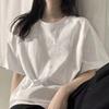 Camiseta de manga corta de algodón puro para mujer, nueva camiseta de verano holgada, combinable con todo, tallas grandes, informal, con hombros descubiertos, ropa de moda urbana.