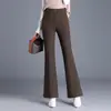 Calças pantalona simples e estilosas com forro de fleece para mulheres, nova coleção outono/inverno 2026, cintura alta, fluidas, casuais, emagrecedoras, cor sólida