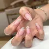 10 Pares de Unhas Postiças Estilo Francês com Bolinhas Nude, Unhas Longas Amêndoa Delicadas com Flor de Cerejeira 3D para Uso Diário, Transfronteiriço