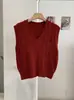 KEKEZOON Chaleco de Punto Trenzado con Cuello en V Bordado de Letras Chaleco sin Mangas para Mujer Cárdigan Top Versátil de Moda 8792