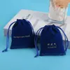 Fabricante Vende Sacolas de Veludo Azul com Cordão, Sacolas de Veludo com Cordão para Armazenamento, Sacolas de Embalagem para Suprimentos Industriais, Podem Ser Impressas com Logo