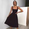Vestido de comercio exterior Verano Color Sólido Simple Tirantes Vestido Midi Espalda Descubierta Cuello Cuadrado Sin Mangas