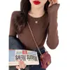 Camiseta básica blanca para mujer, nuevo estilo primavera y otoño 2025, corte ajustado, suéter negro suave y acogedor, top de punto de cuello redondo para usar en capas
